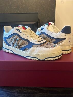 Gucci Reweb Snake White and Blue Logo-Accent Sneakers